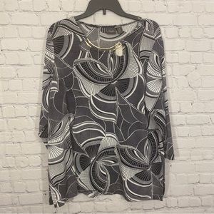 Travelers By Chicos Womens Shirt sz 3 Butterfly Hardware Neck Tunic 3/4 Sleeve